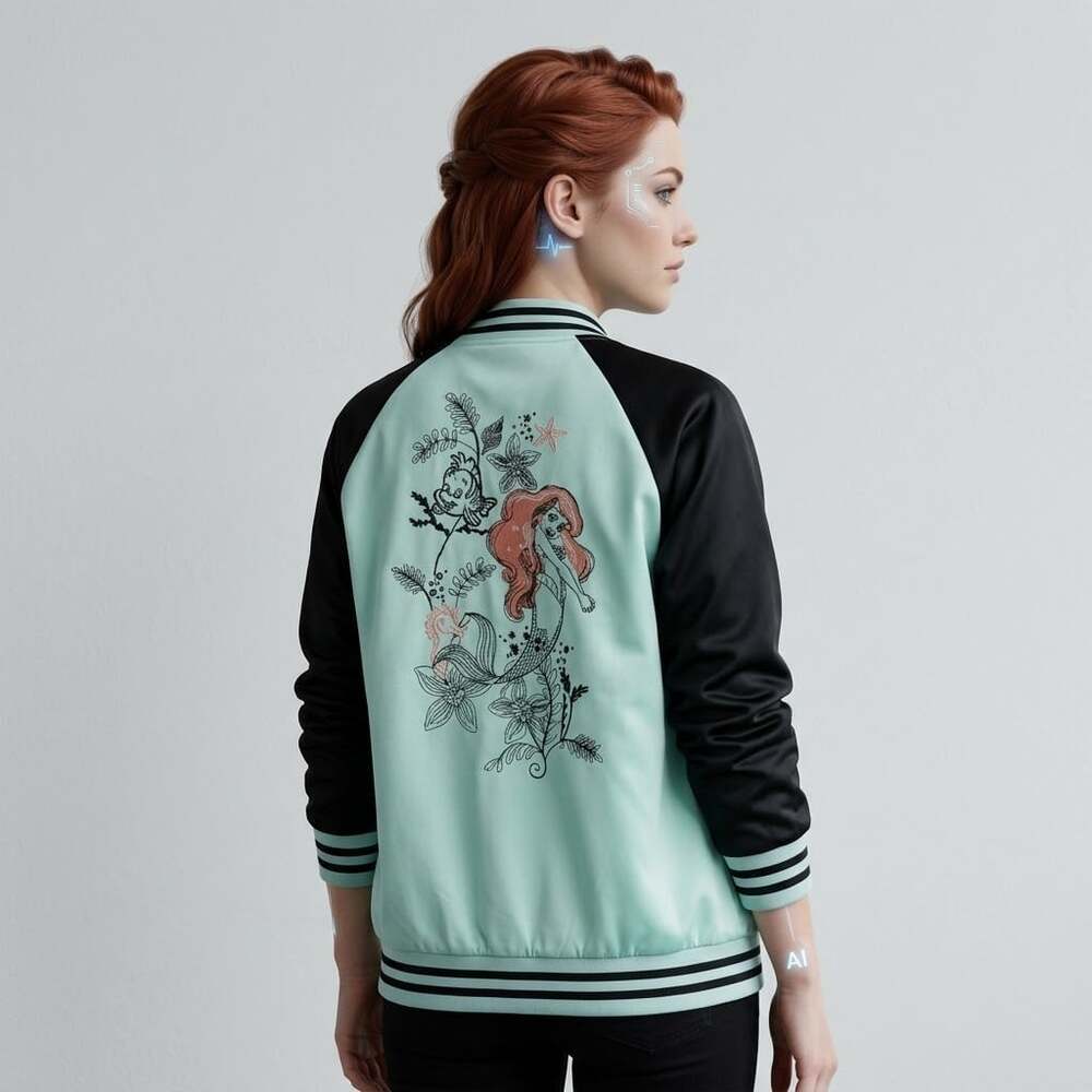 Disney Little Mermaid Princess Ariel Women's Full Zip Varsity Jacket Plus 5X K50